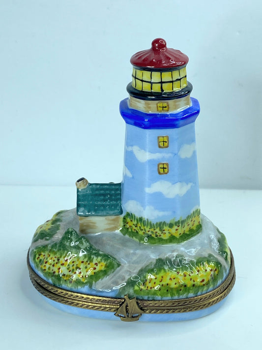 Sinclair Limogo Ltd. Edit Colorful Lighthouse by the Shore Trinket box 3.5" A351