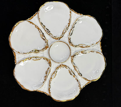 Antique Carl Tielsch Silesia 9" Six-Well White Porcelain Oyster Plate A1256
