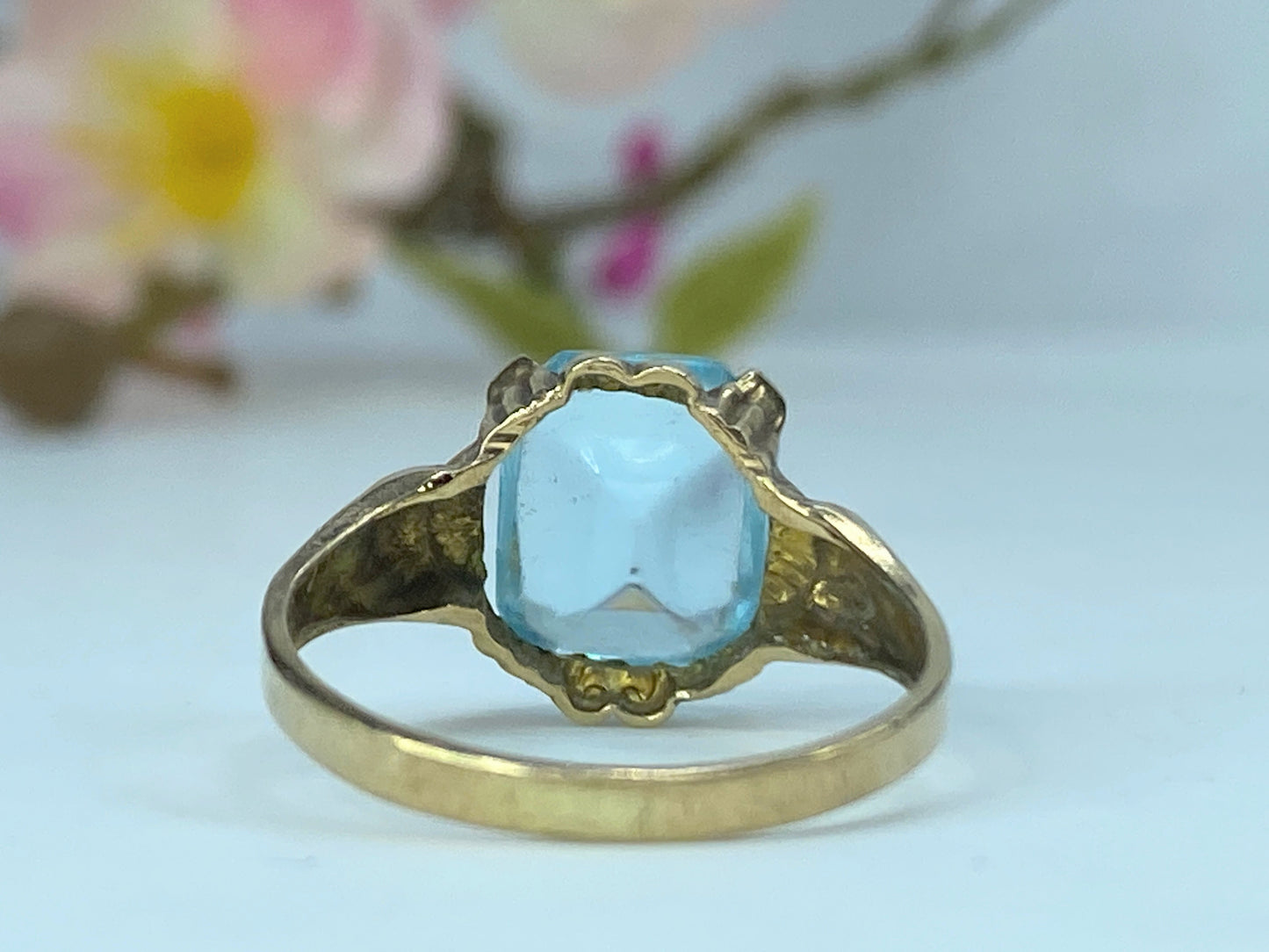 10K yellow gold Art Blue solo stone ring 2.5g s7.5 JR9742