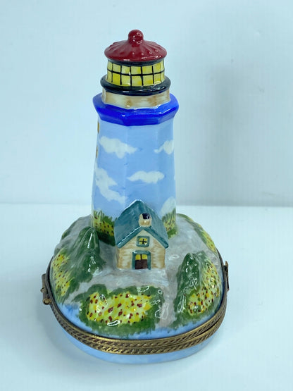 Sinclair Limogo Ltd. Edit Colorful Lighthouse by the Shore Trinket box 3.5" A351