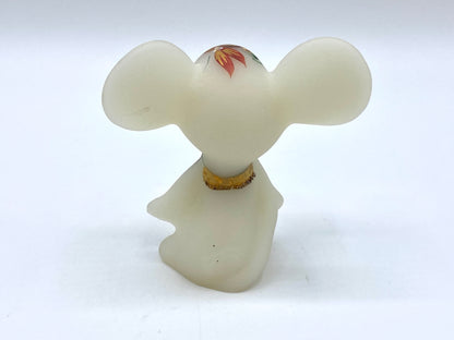 Fenton Poinsettia Opal Satin Glass X'Mas Golden outfit Mouse T. Kelley