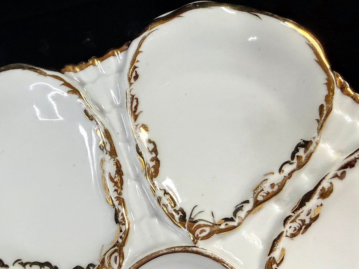 Antique Carl Tielsch Silesia 9" Six-Well White Porcelain Oyster Plate A1256