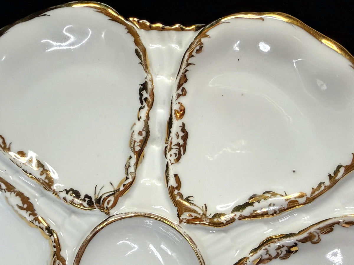Antique Carl Tielsch Silesia 9" Six-Well White Porcelain Oyster Plate A1256