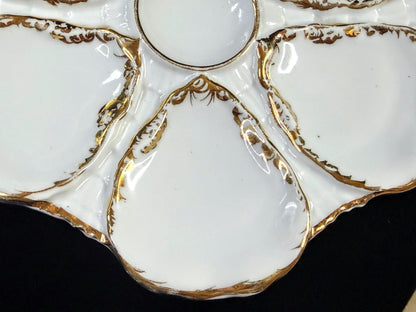 Antique Carl Tielsch Silesia 9" Six-Well White Porcelain Oyster Plate A1256