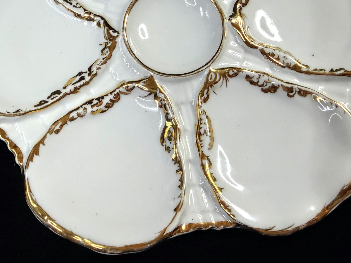 Antique Carl Tielsch Silesia 9" Six-Well White Porcelain Oyster Plate A1256