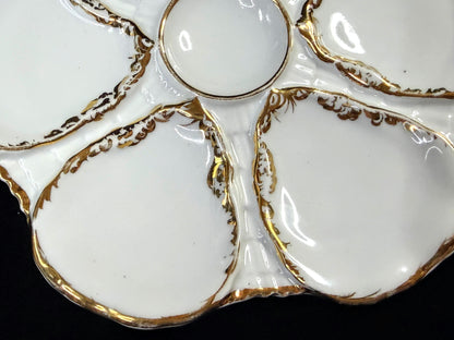 Antique Carl Tielsch Silesia 9" Six-Well White Porcelain Oyster Plate A1256