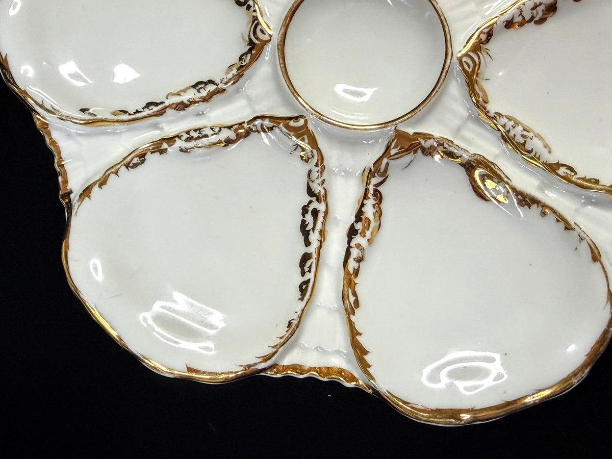 Antique Carl Tielsch Silesia 9" Six-Well White Porcelain Oyster Plate A1256