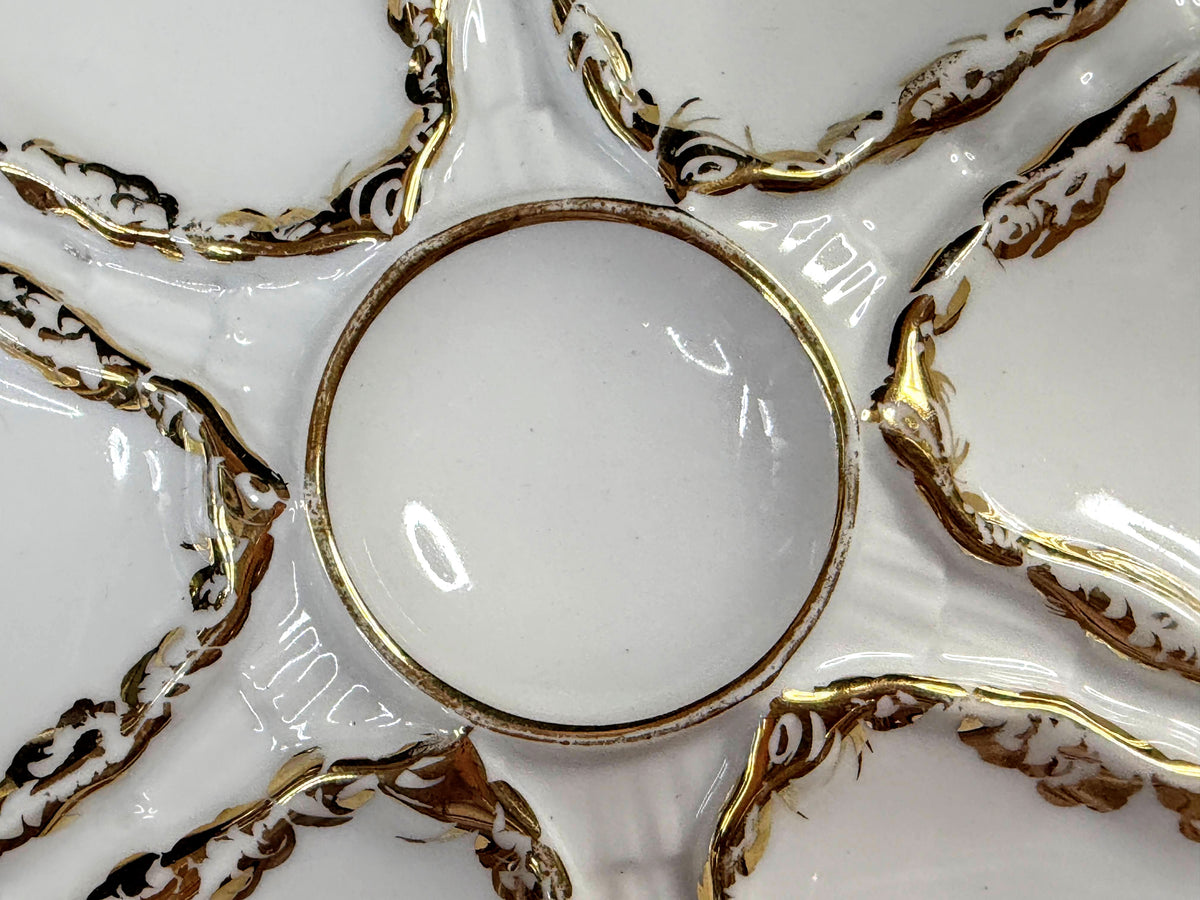 Antique Carl Tielsch Silesia 9" Six-Well White Porcelain Oyster Plate A1256