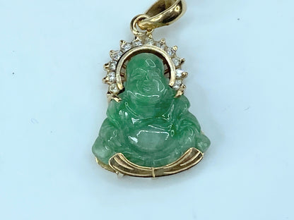 14K yellow gold Jadeite Buddha with Diamond Halo pendant 3.5g JR9794