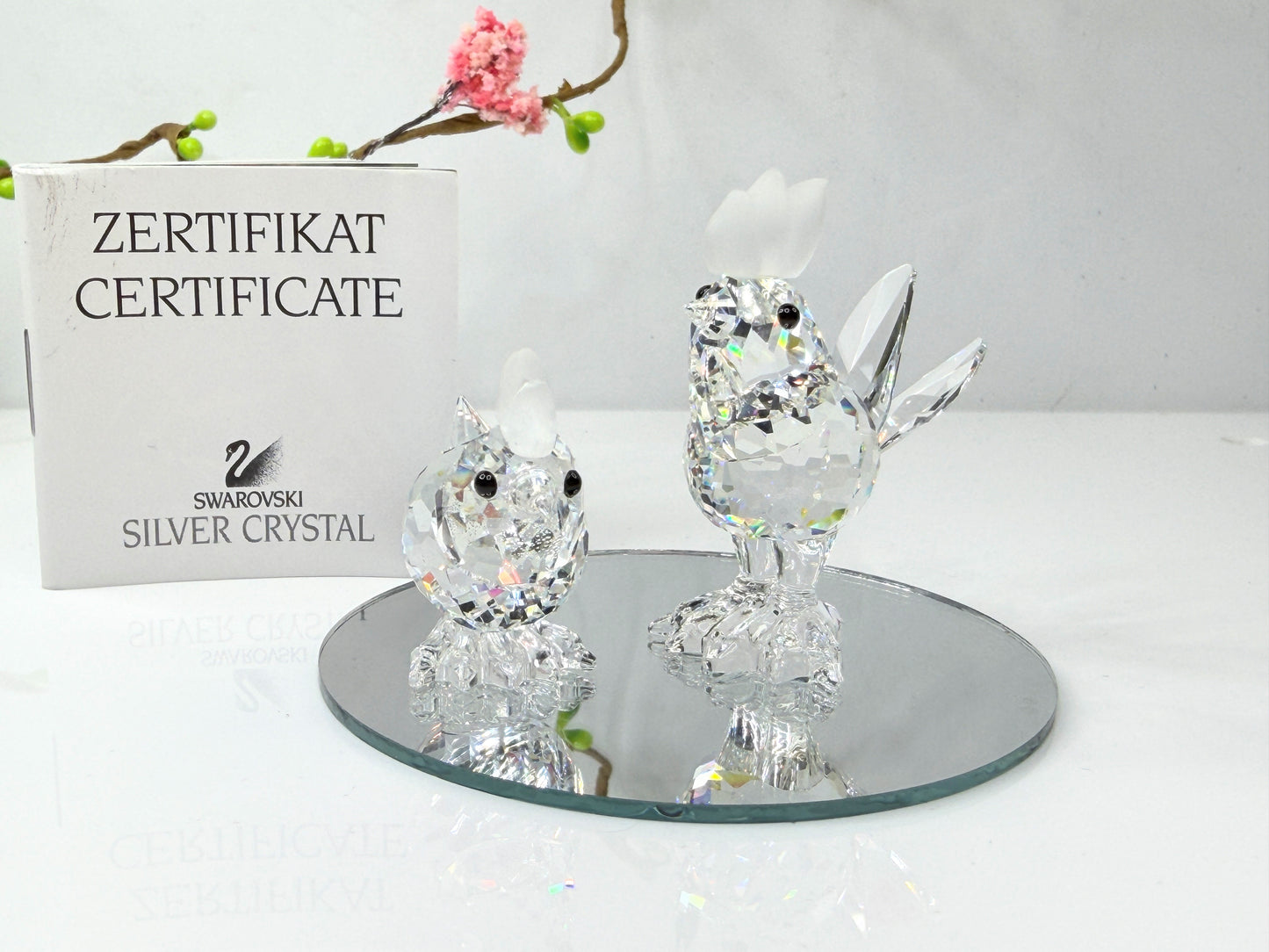 Swarovski Crystal Rooster & Chick Figurine Set w mirror Base COA S266