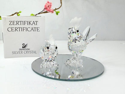 Swarovski Crystal Rooster & Chick Figurine Set w mirror Base COA S266
