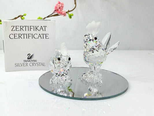 Swarovski Crystal Rooster & Chick Figurine Set w mirror Base COA S266