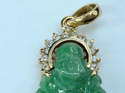 14K yellow gold Jadeite Buddha with Diamond Halo pendant 3.5g JR9794