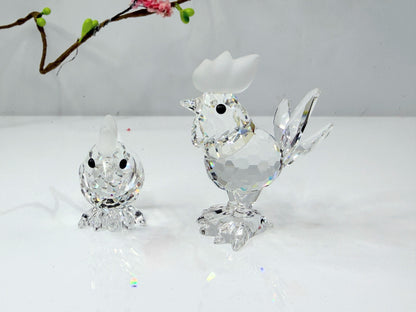 Swarovski Crystal Rooster & Chick Figurine Set w mirror Base COA S266