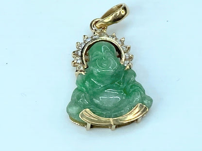 14K yellow gold Jadeite Buddha with Diamond Halo pendant 3.5g JR9794