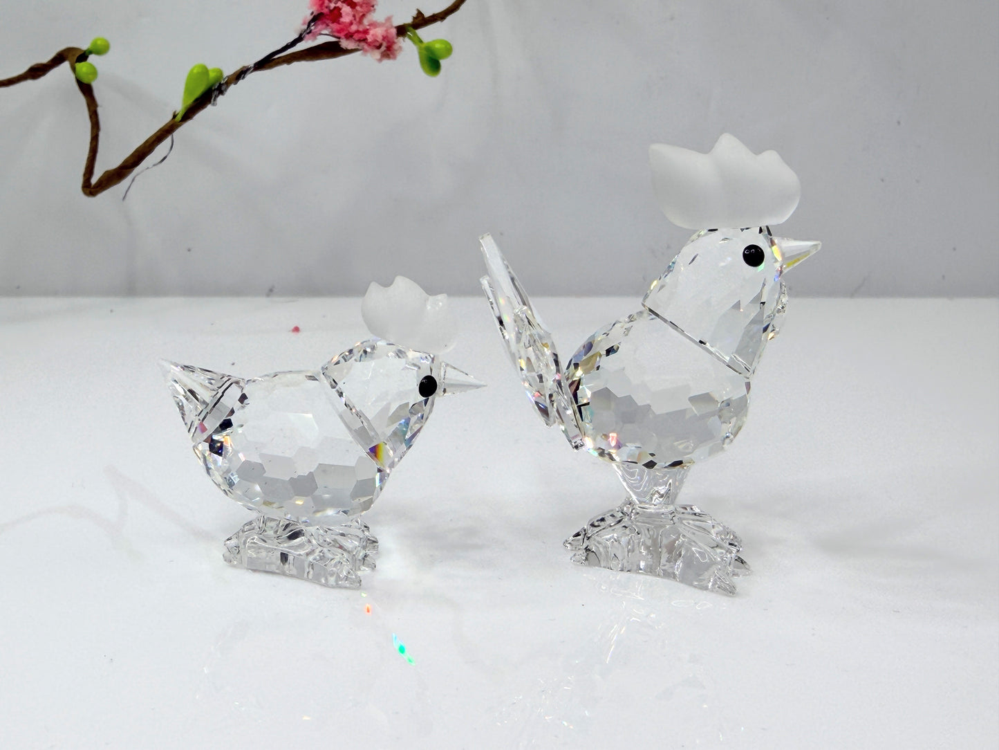 Swarovski Crystal Rooster & Chick Figurine Set w mirror Base COA S266