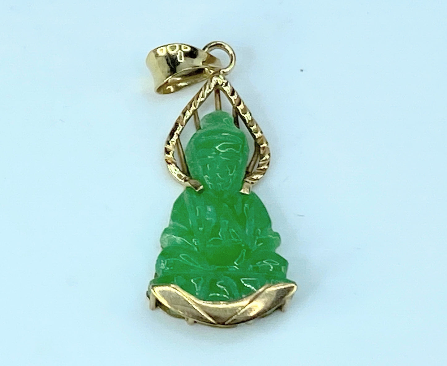 c1960 Jadeite Jade  Guan Yin deity custom 14K gold pendant 1.9g JR9745