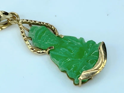 c1960 Jadeite Jade  Guan Yin deity custom 14K gold pendant 1.9g JR9745