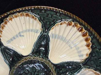 Saint Clement French Majolica Green Basketweave Oyster Plate A1258