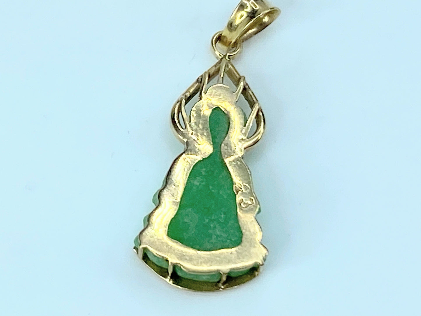 c1960 Jadeite Jade  Guan Yin deity custom 14K gold pendant 1.9g JR9745