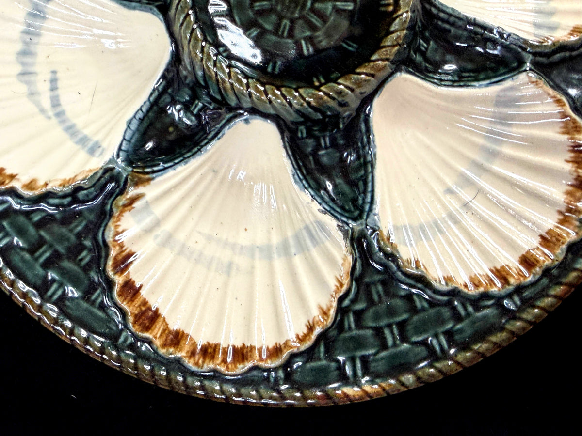 Saint Clement French Majolica Green Basketweave Oyster Plate A1258