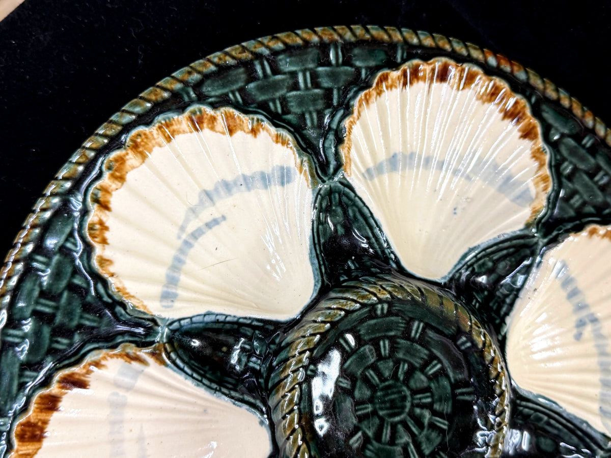 Saint Clement French Majolica Green Basketweave Oyster Plate A1258