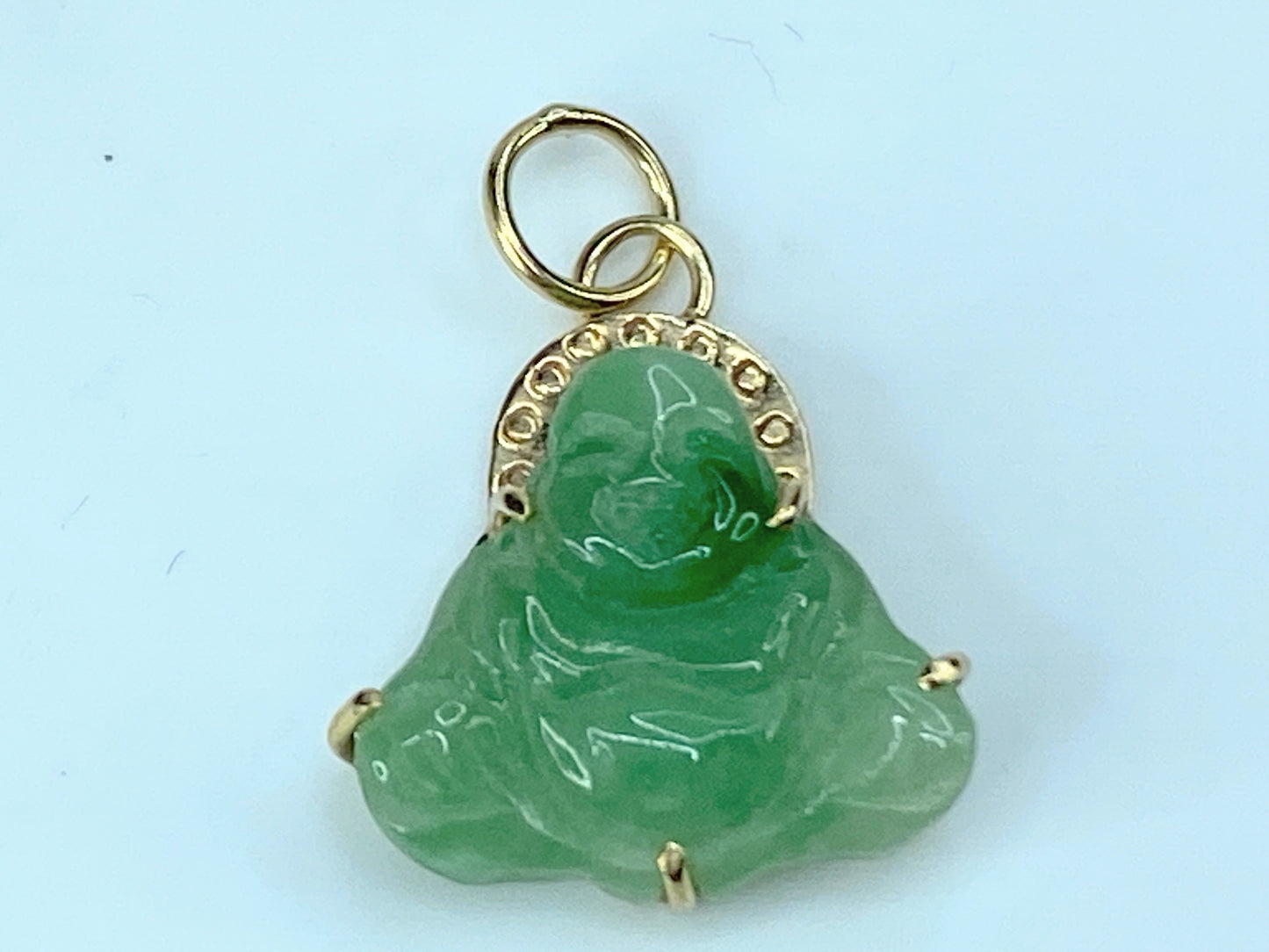 14K yellow gold Jadeite jade carved Buddha charm pendant 2.5g JR9752