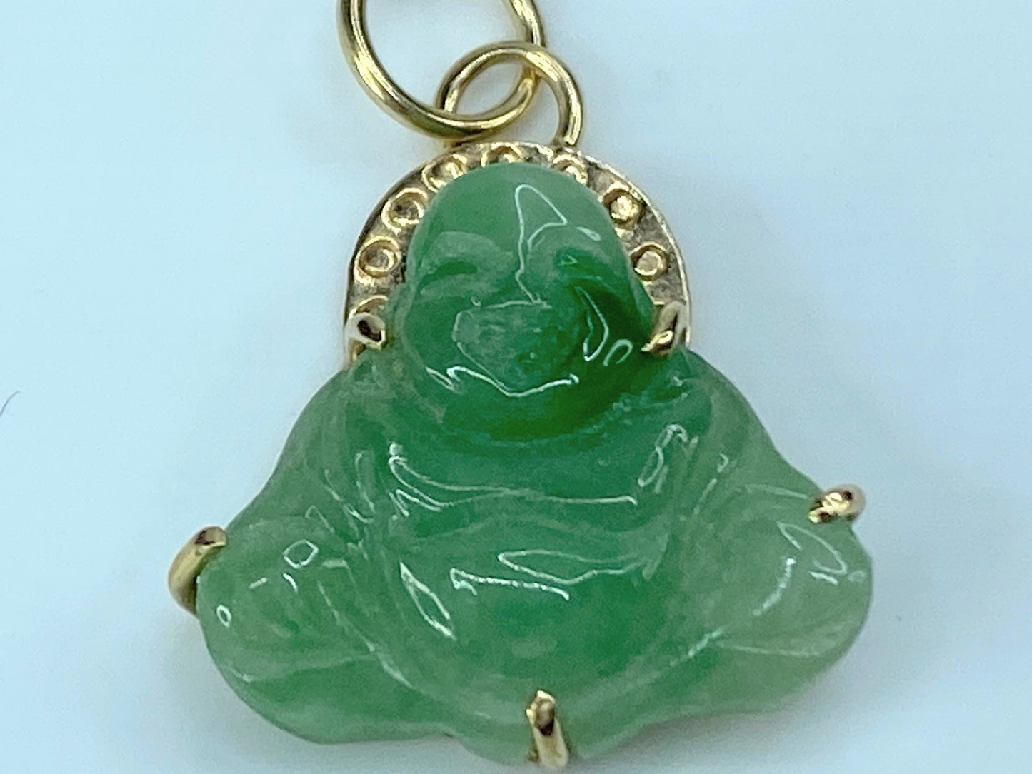 14K yellow gold Jadeite jade carved Buddha charm pendant 2.5g JR9752