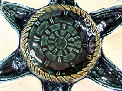 Saint Clement French Majolica Green Basketweave Oyster Plate A1258
