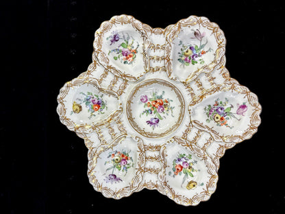 Antique Franziska Hirsch Dresden Floral Gilt Oyster Plate 9" A1259