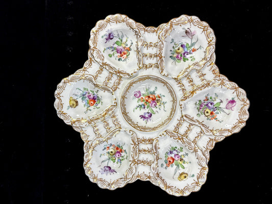Antique Franziska Hirsch Dresden Floral Gilt Oyster Plate 9" A1259