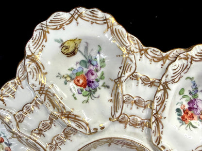 Antique Franziska Hirsch Dresden Floral Gilt Oyster Plate 9" A1259
