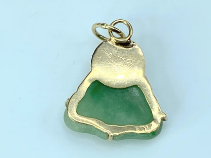 14K yellow gold Jadeite jade carved Buddha charm pendant 2.5g JR9752