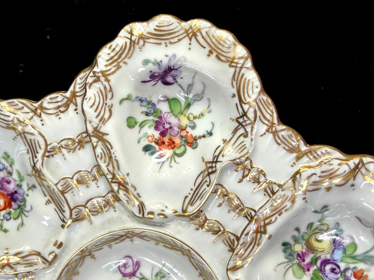 Antique Franziska Hirsch Dresden Floral Gilt Oyster Plate 9" A1259