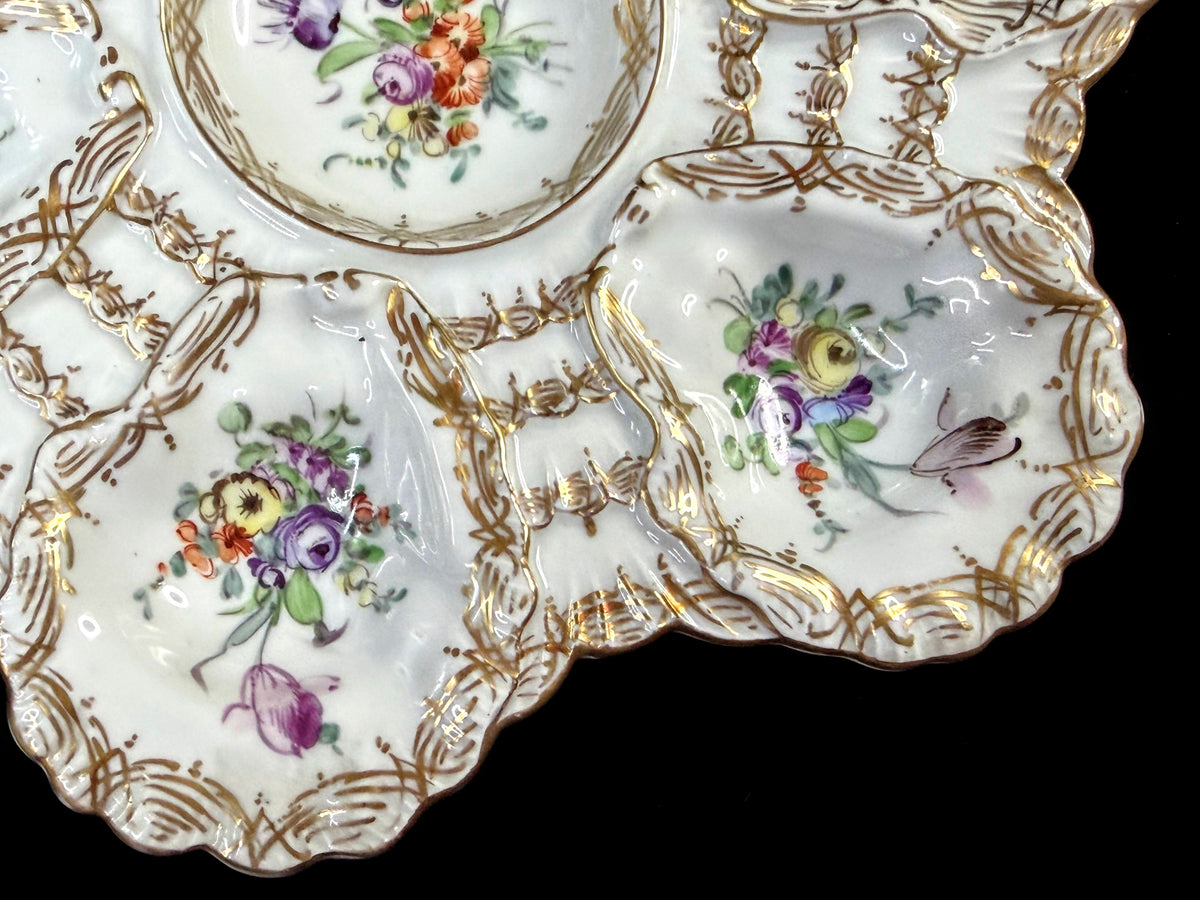 Antique Franziska Hirsch Dresden Floral Gilt Oyster Plate 9" A1259