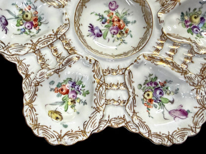 Antique Franziska Hirsch Dresden Floral Gilt Oyster Plate 9" A1259