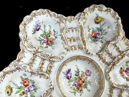 Antique Franziska Hirsch Dresden Floral Gilt Oyster Plate 9" A1259