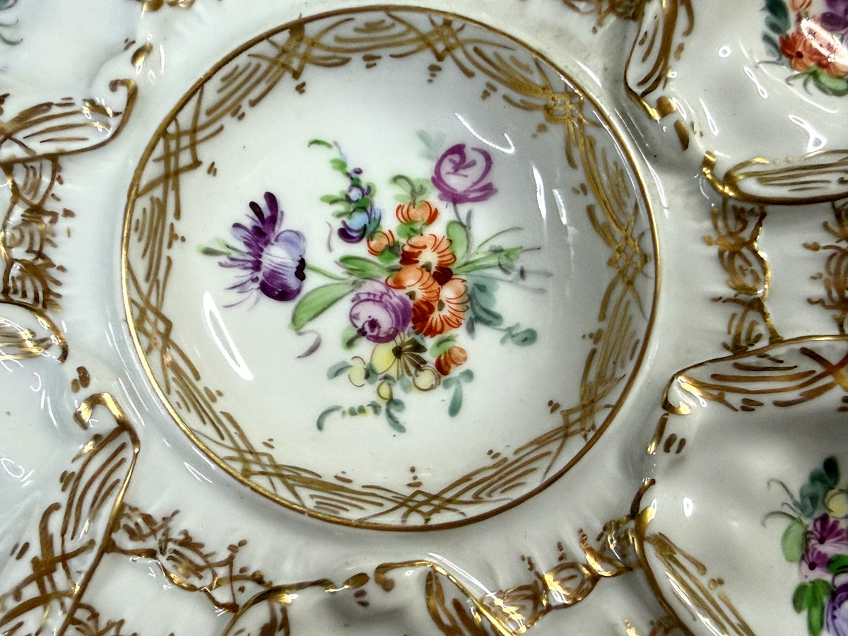 Antique Franziska Hirsch Dresden Floral Gilt Oyster Plate 9" A1259