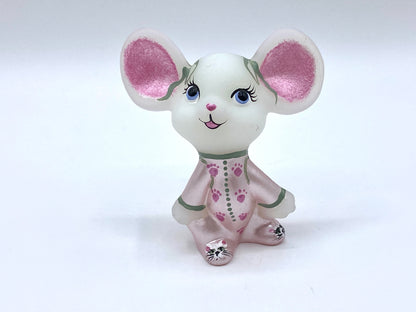 Rare FENTON Art Glass Iridized Rosy Pink Cat Print & Cat Slipper Mouse