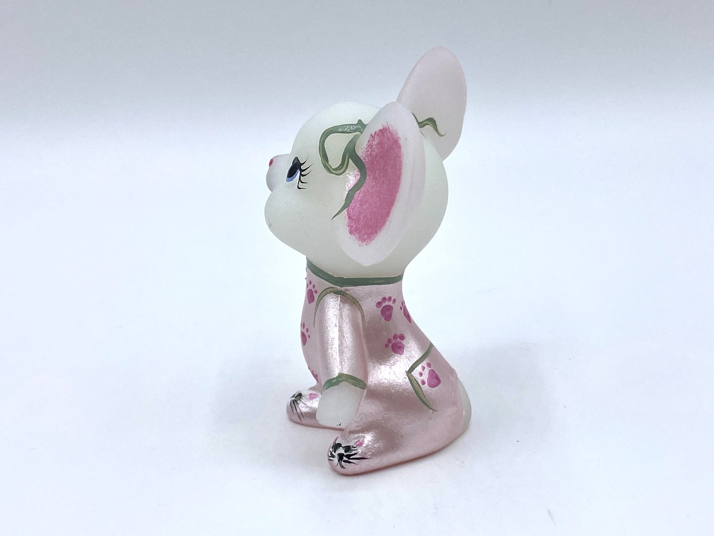 Rare FENTON Art Glass Iridized Rosy Pink Cat Print & Cat Slipper Mouse