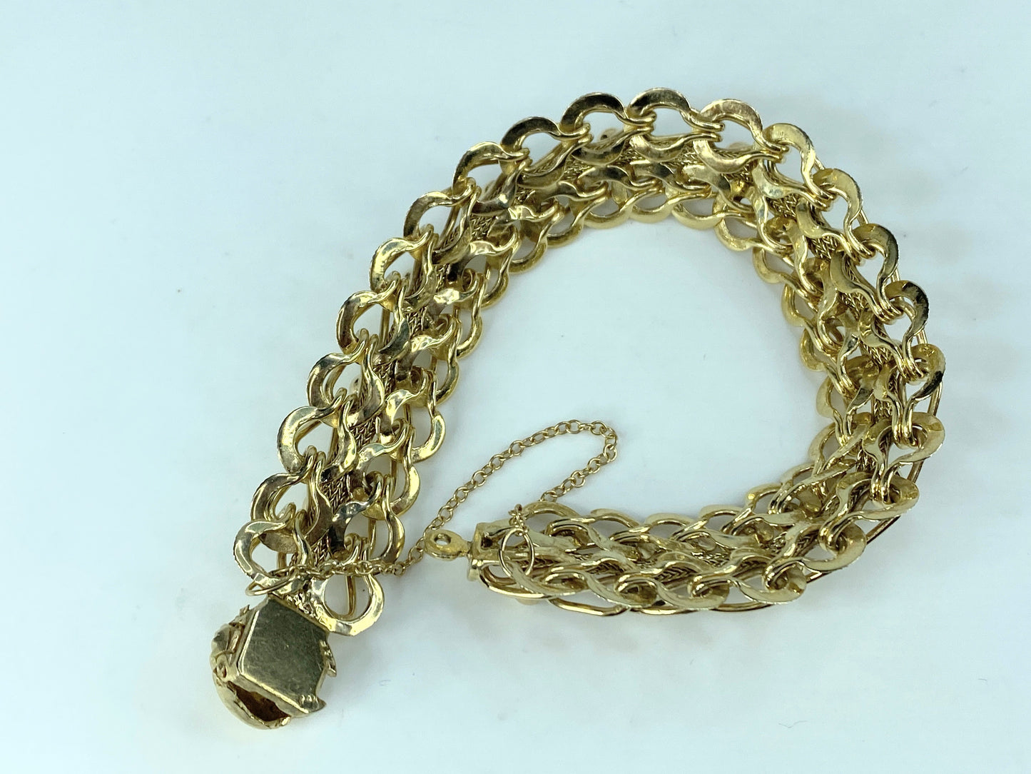 Mid Century 14K gold 16.8mm Fancy etched link bracelet 33.2g 8" JR9595