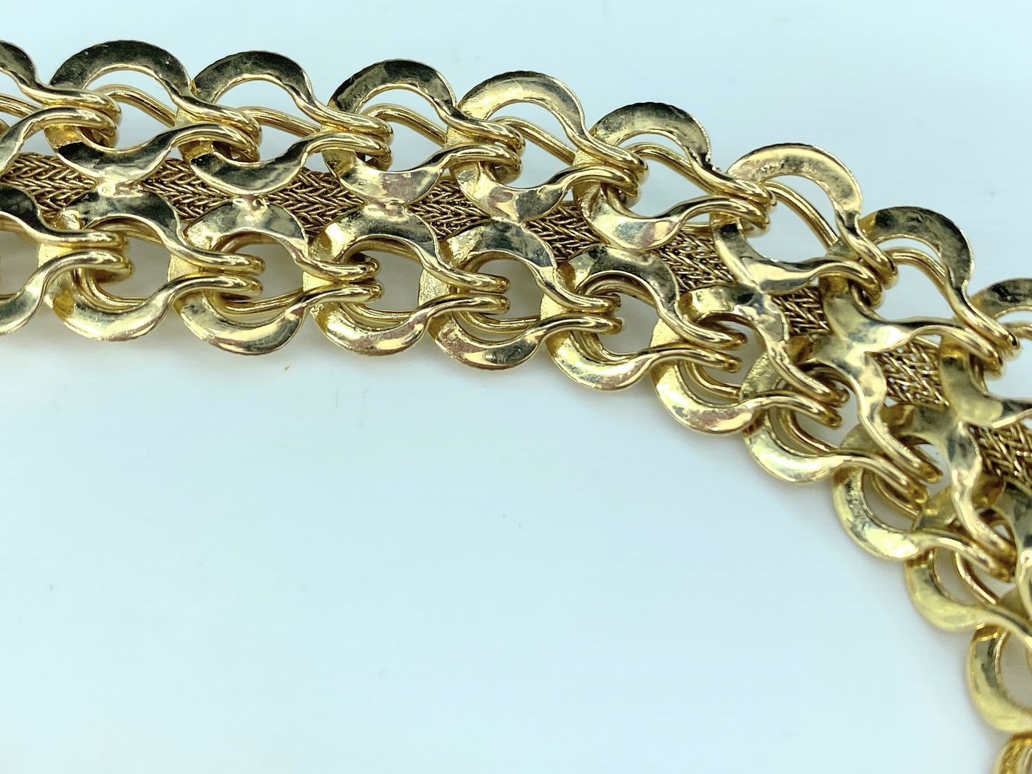 Mid Century 14K gold 16.8mm Fancy etched link bracelet 33.2g 8" JR9595