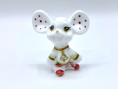 Fenton Milk glass Christmas Mouse with Red polka dot ear by P. Lauderman
