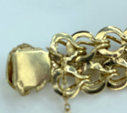 Mid Century 14K gold 16.8mm Fancy etched link bracelet 33.2g 8" JR9595