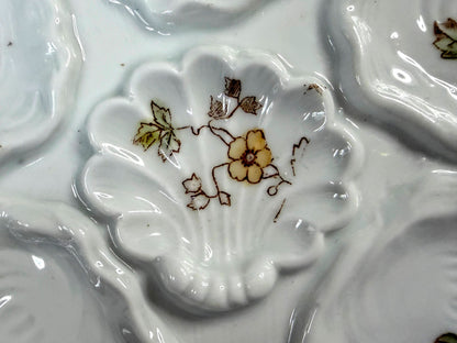 Antique c1890 Floral 5-Well Porcelain Oyster Plate Shell Form design 8" A1260