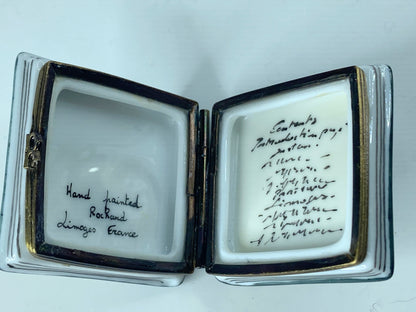 Rochard From Snuff to Sentiments Book Limoges Box 1 3/4" x 1 3/4" x 3/4" A357