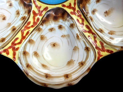 Rare Antique French Limoges Oyster Plate Blue Center Yellow Red 9 1/8 A1261