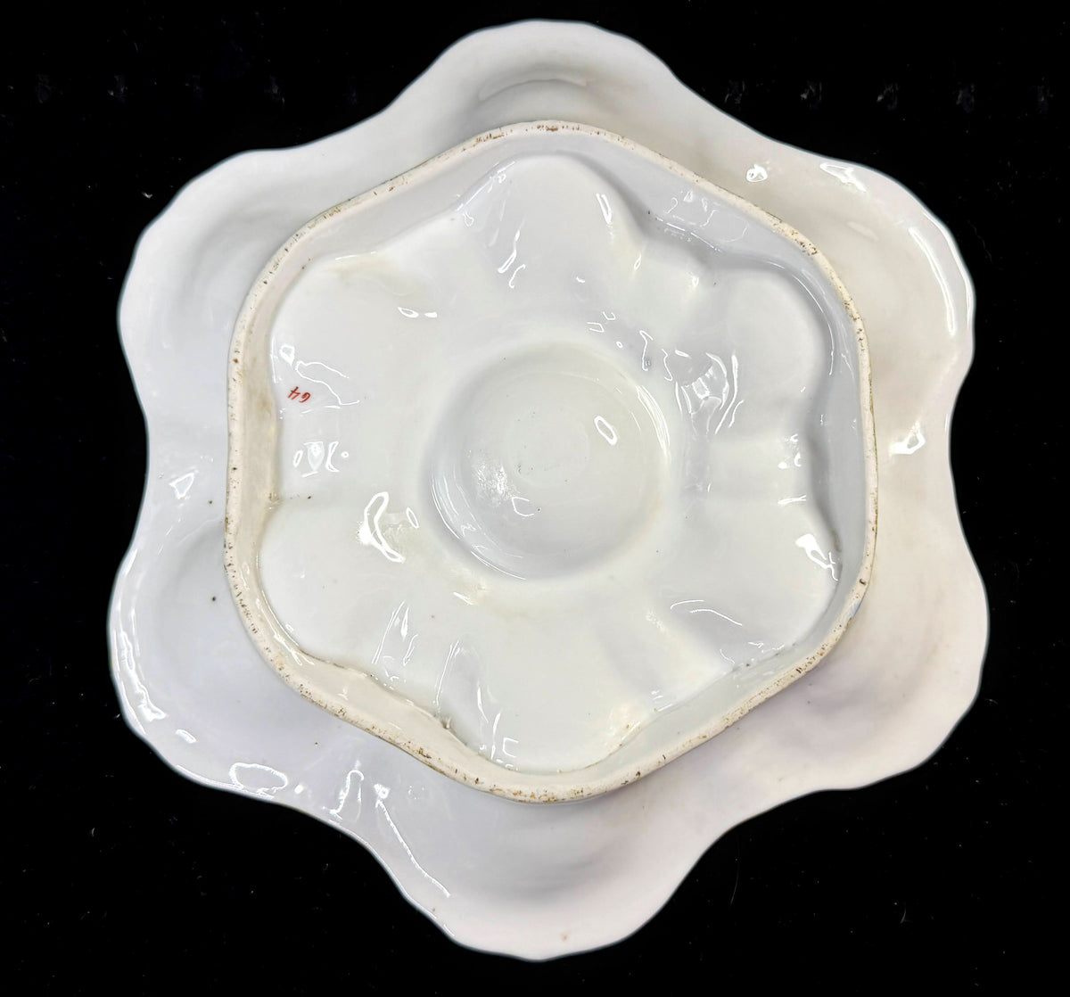 Rare Antique French Limoges Oyster Plate Blue Center Yellow Red 9 1/8 A1261