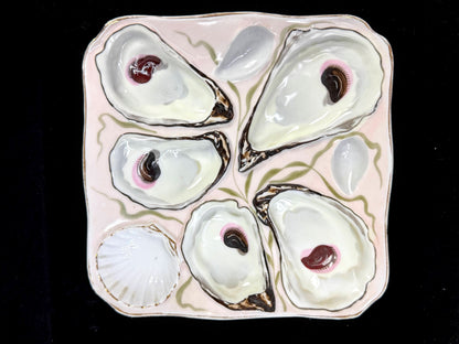 Antique German Registrirt 0714 Pink Oyster Plate 5 Wells Motif c1880 7.75" A1262