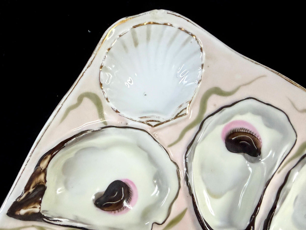 Antique German Registrirt 0714 Pink Oyster Plate 5 Wells Motif c1880 7.75" A1262
